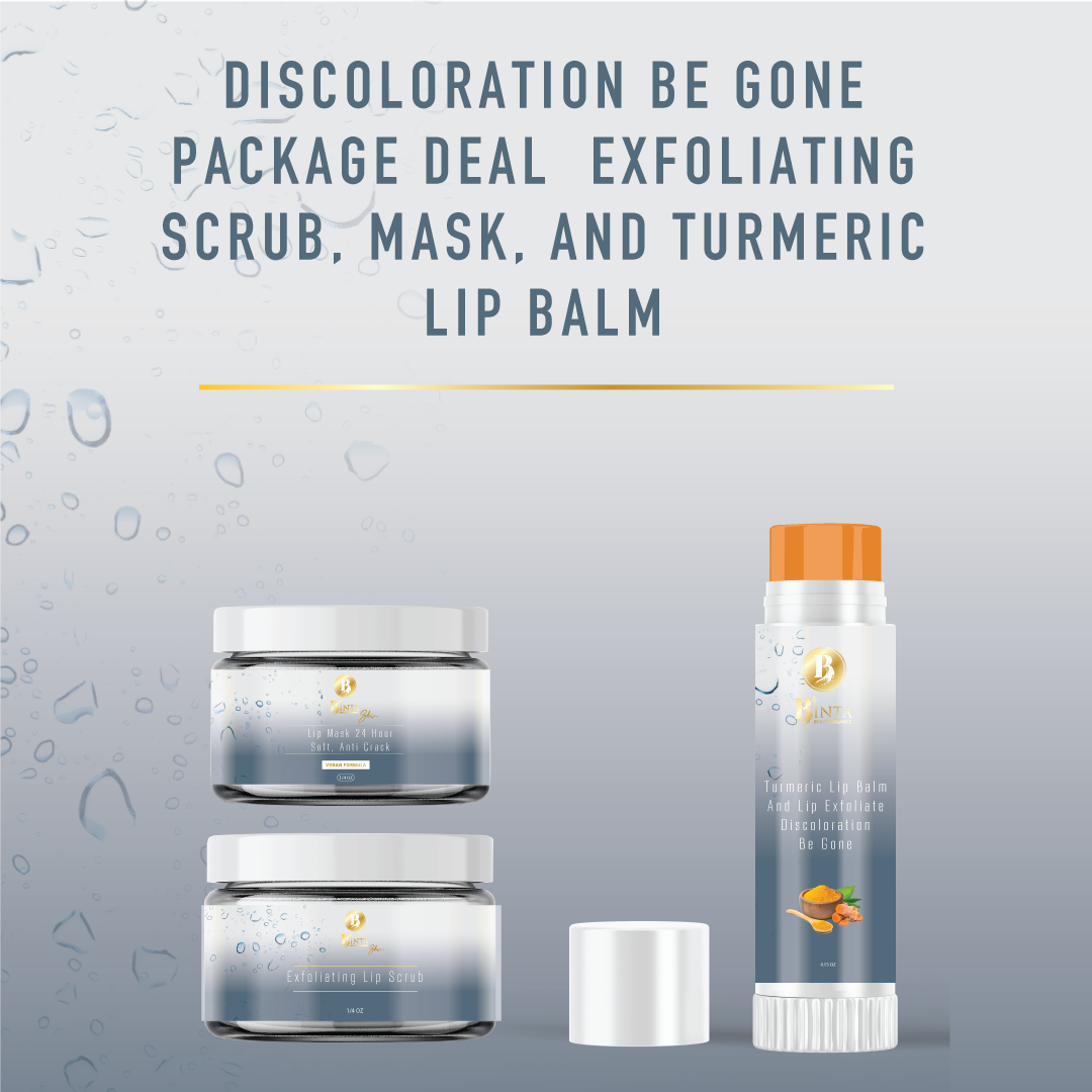 Discoloration Be Gone Package Deal Exfoliating Scrub, Mask, And Turmeric Lip Balm