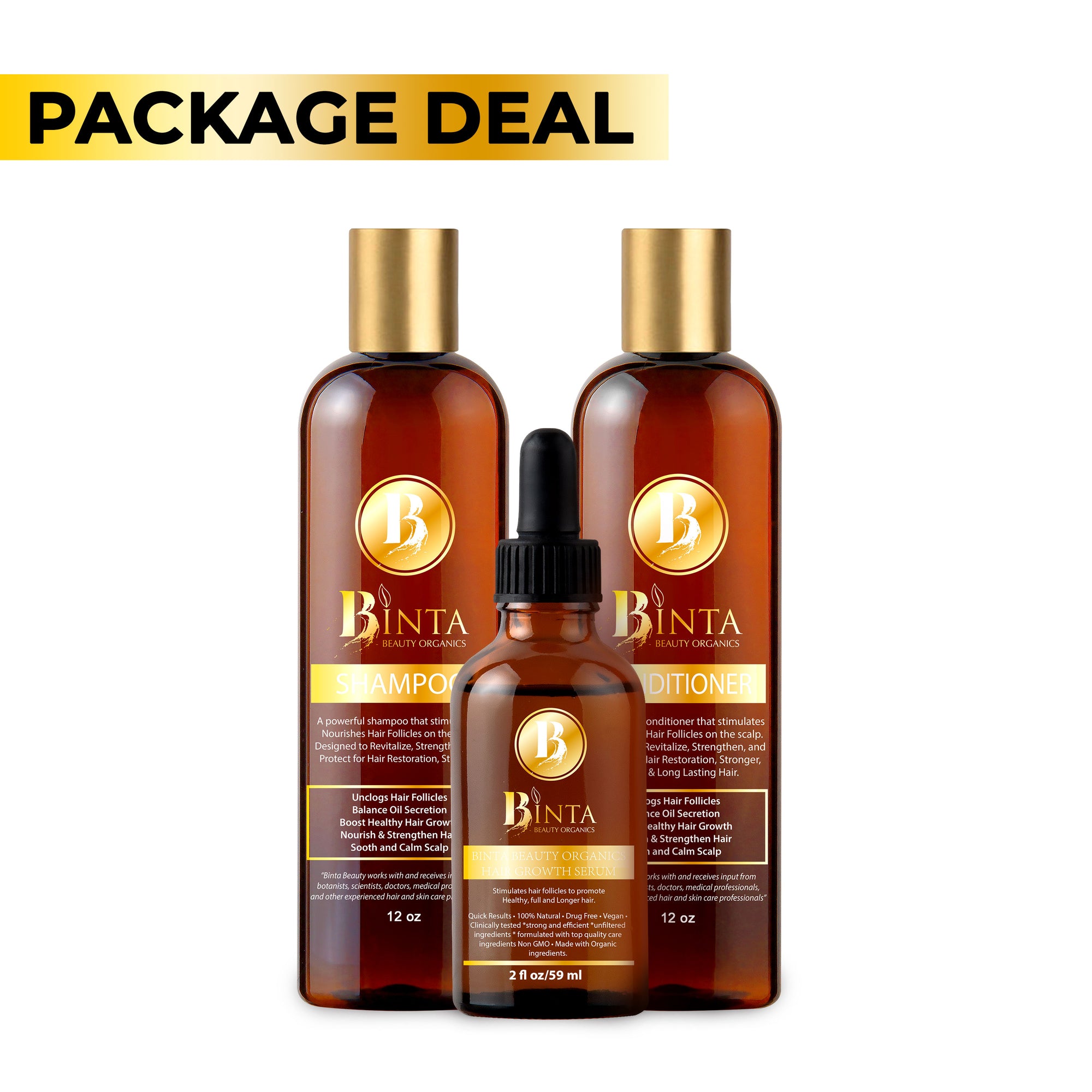 Deal Shampoo, Conditioner and 2oz Hair Growth Bottle - Binta Beauty Organics