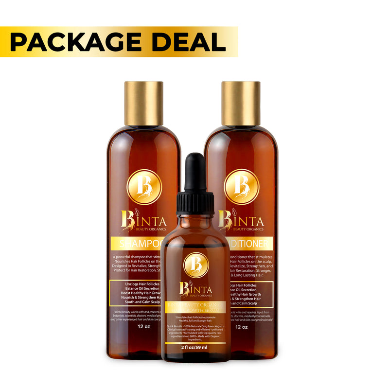 Package Deal : Shampoo, Conditioner and 2oz Hair Growth Serum Bottle